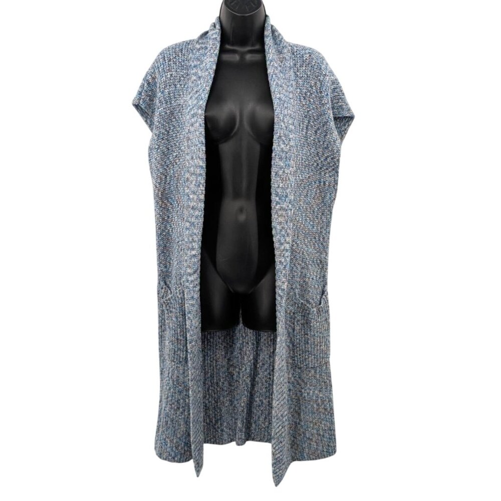 Cozy Long Knit Duster Cardigan Vest Women Size S Marled Sleeveless Travel Office